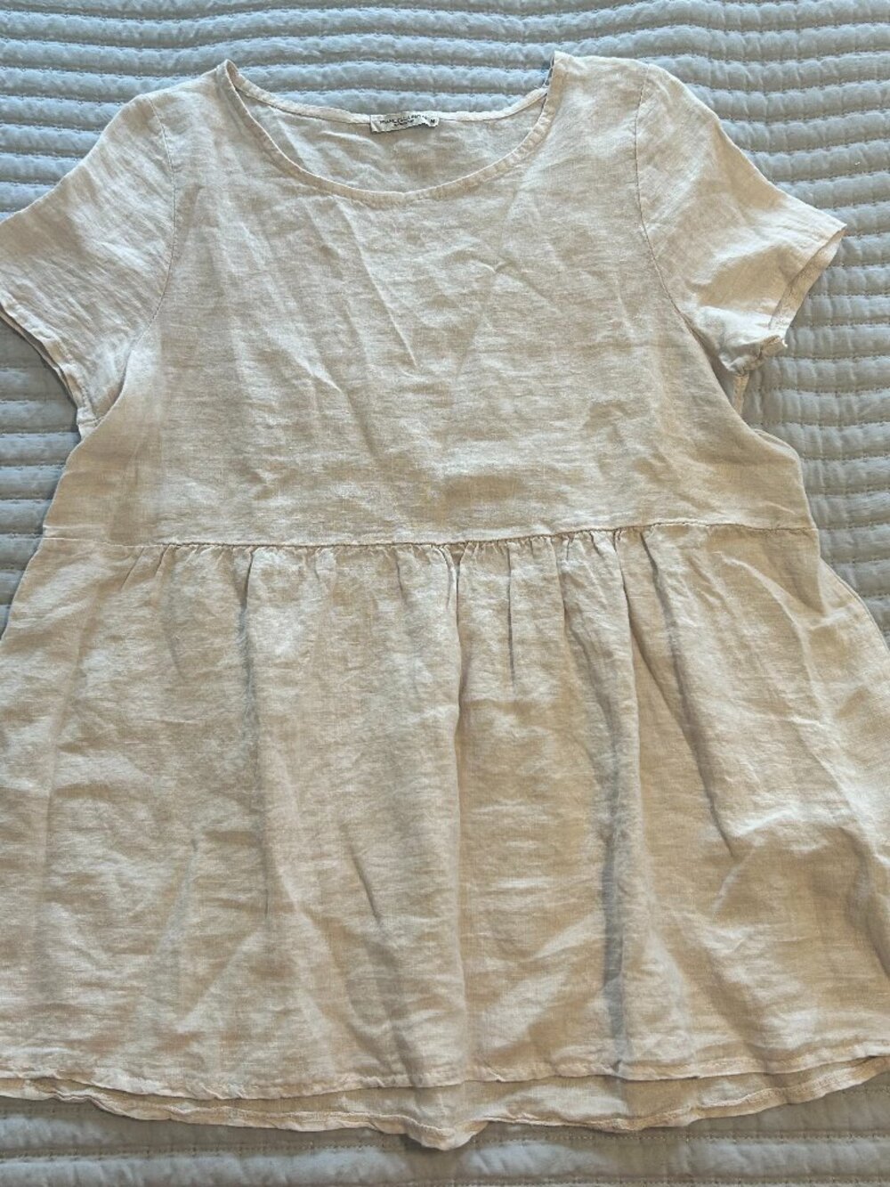 Francesca Bettini Italy 100% Linen Peplum Blouse Cream Tan Medium Boho Coastal